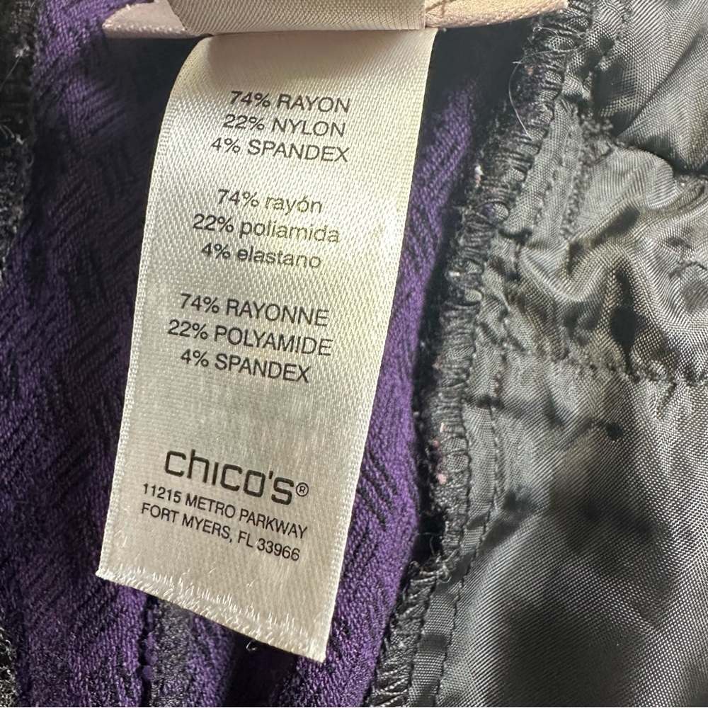 Chico's Pull On Ankle Pants Elastic Waist Purple and black Texture - Picture 9 of 14